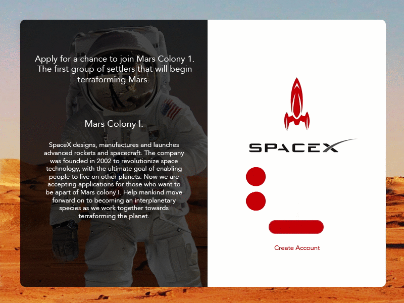 Daily UI challenge #01 — Sign up page daily dailyui elon julie mars polaski sign space spacex ui up