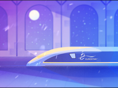 Eurostar Winter colours eurostar illustrator moon night purple snow stars station train winter