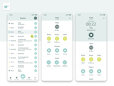 Parent Sense Sleep Tracking app app design baby app parent sense sleep tracking tracking ui ux