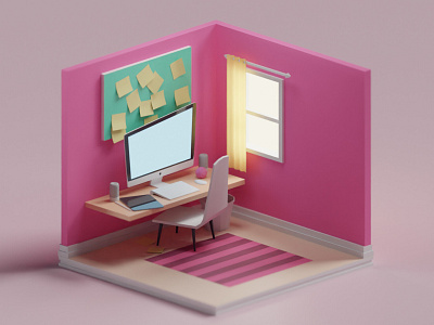 Working room Low Poly 3d animation graphic design logo motion graphics