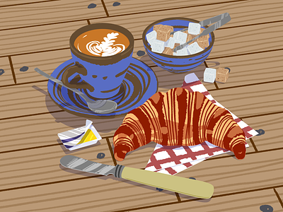 Coffee and Pastry 3d c4d cinema4d coffee croissant illustration photoshop uvmapping
