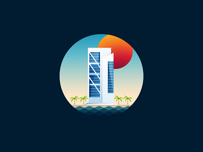 Miami Illustration hotel logo miami palm.tree sea sky sun water