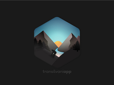 Transilvaniapp logo design #01 bear hill logo mountains nature sun transilvania tree water