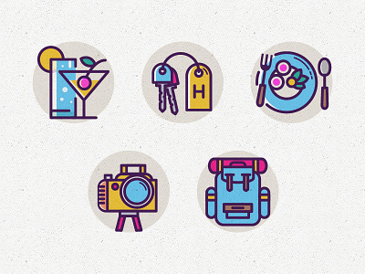 Travel Icon Pack backpack camera color dinner drink hotel icon key outilne restaurant travel vector