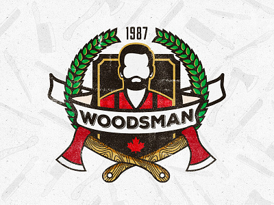 Woodsman Badge axe beard canada chop cut forst lumber lumberjack tree vintage woodsman