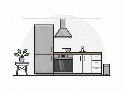 Modern Kitchen Icons #002 baker chair fridge icon ikea kitchen line modern oven plant tap trash