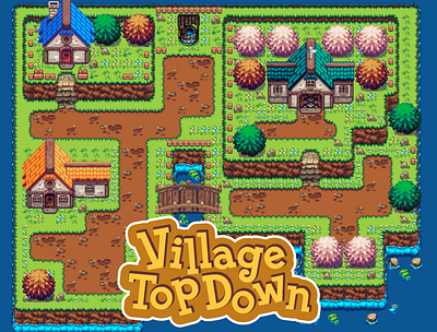 Village Top Down- RPG Pixel Art Tileset 2d art asset design illustration photoshop pixel pixelart retro