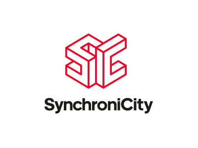 SynchroniCity logo 3d c isometric logo logotype outline s shape