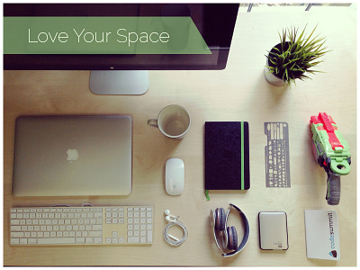 Love Your Space apple creative moleskin nerf gun office ux stencil works station workspace