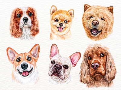 Watercolor Dog Portraits dog portrait illustration watercolor watercolor clipart