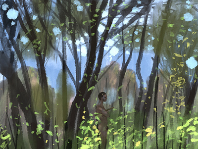 Faun. The rustle of the forest. April. april art digital faun illustration landscape painting pleinair