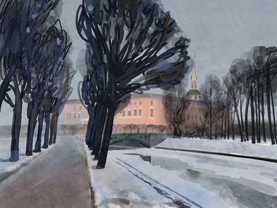 The faun smokes right in the grove near the Mikhailovsky Castle. art digital faun illustration landscape painting pleinair
