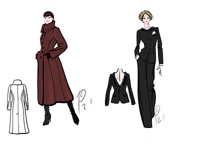 Composition of clothing sketches when rear view matters.
