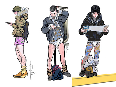 No Pants Subway Ride art digital fashion flashmob illustration nopants ride sketch subway