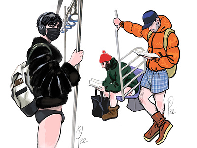 No Pants Subway Ride art digital fashion flashmob illustration nopants ride sketch subway