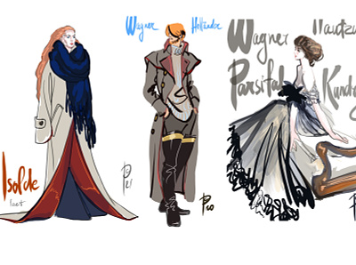 Sketches of the main characters for three operas by Richard Wagn art design digital fashion illustration image opera sketch theatre wagner