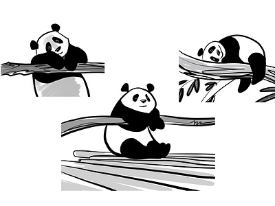 Panda in thought animal art cute digital funny illustration image panda print sketch
