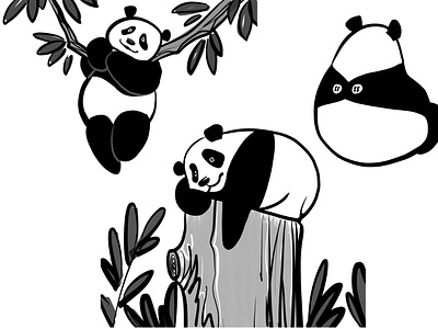 Each panda has its own unique character. animal art digital funny illustration nature panda print sketch symbol tree zoo