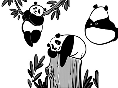Each panda has its own unique character. animal art digital funny illustration nature panda print sketch symbol tree zoo