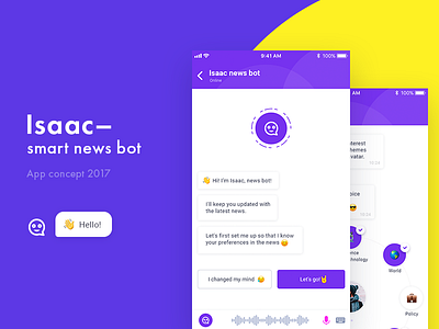 News bot. Greeting and setup. app bot concept mobile ui ux