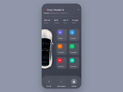 Tesla App animation app car concept control design interaction ios mobile tesla ui ux