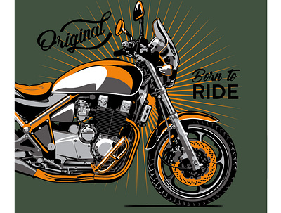 motorcycle. old school graphic design green illustration motorbike orange picture print transport vector vintage style