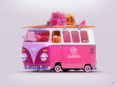 Hello Dribbble T1 board bus car guitar hawaii illustration logo servin surfing t1 volkswagen vw