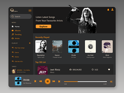 Music Player Dashboard Concept android app app ui color dahsboard design interface ios media music music app music player playlist song spotify ui ux video player web website