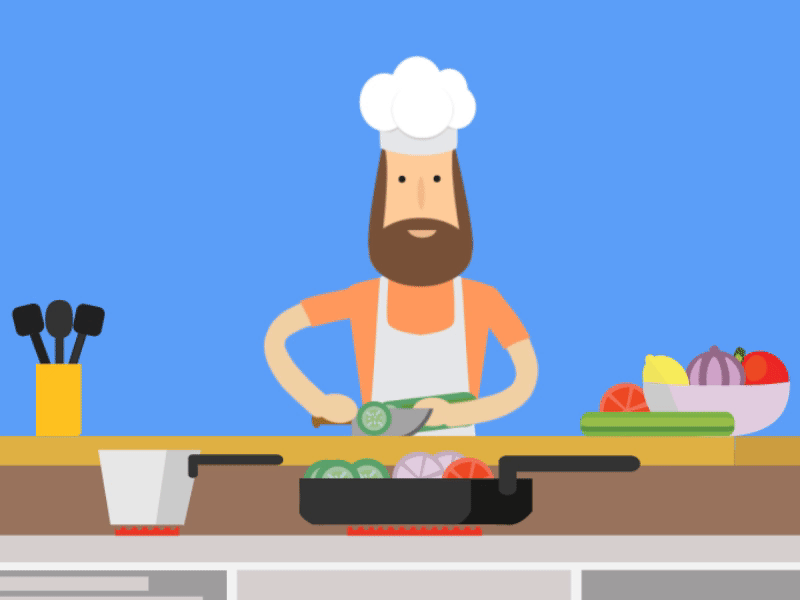The Chef animation character chef cook cooking food illustration kitchen vegetables