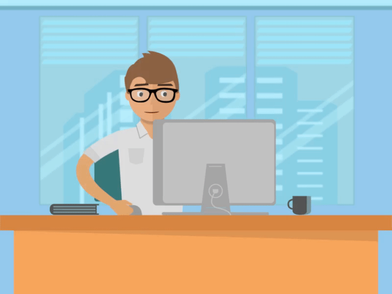 Worried IT Guy 2d animation 2d character animation character computer desk illustration