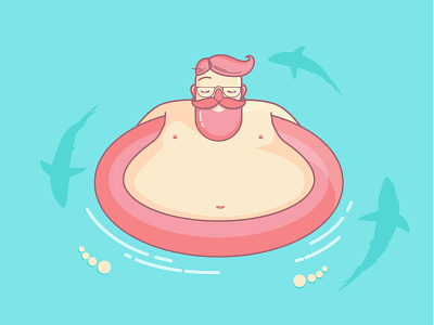 feeling good! beard flat illustration men pool shark water