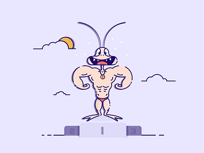little monster bodybuilding flat illustration monster winner