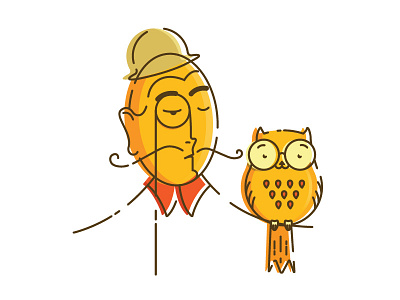 Mr Mustache character illustration mustache owl