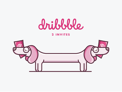 2 Invites dog dribble illustration invite pink