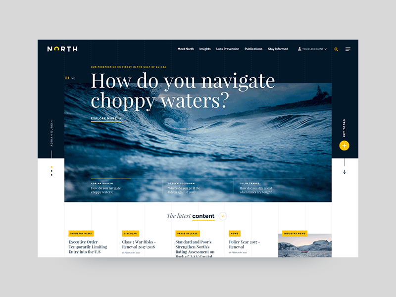 North tools menu animation animation homepage landing off grid page waves website yellow