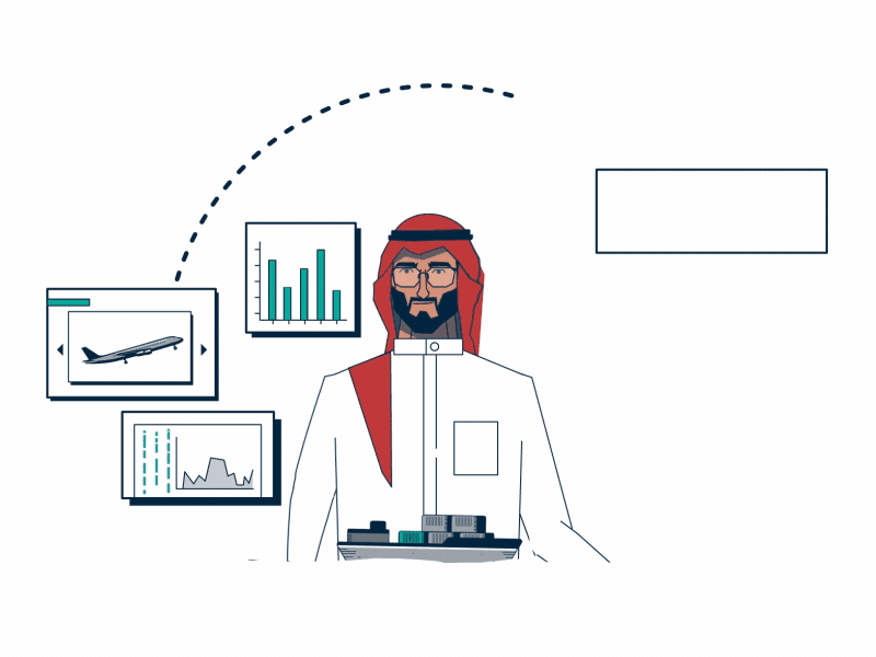 Import after affects animation blue character chart circle export green illustration import man motion plane red saudi ship wave