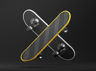 skateboard 3d 3dart 3dgraphic art black blender design graphic design hobby illustration skate skateboard sport yellow
