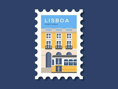 Lisboa Stamp artwork holiday illustration illustrator lisbon stamp tramway travel yellow