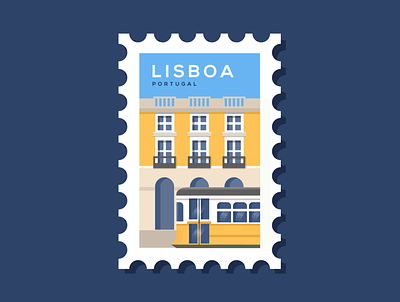 Lisboa Stamp artwork holiday illustration illustrator lisbon stamp tramway travel yellow