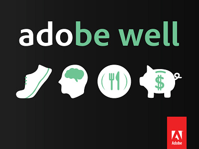 Adobe Wellness brain fitness health icons piggy bank plate running shoe wellness