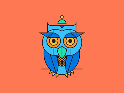 Owl Icon animal blue bright geometric icon orange owl