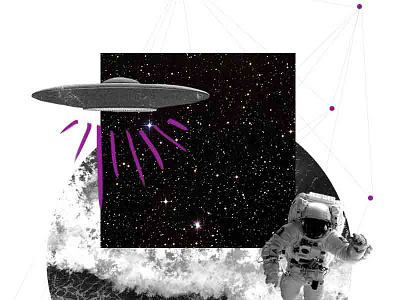 Spaceman collage digital drawing geometric illustration ocean space ufo