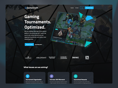 Gamercraft Landing Page csgo design dota esport esports fortnite game gamercraft gaming interface landing league of legends tft tournament ui valorant website