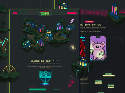 Bloodshed Bears - Homepage Design for an NFT Game blockchain crypto cyperpunk gaming homepage illustration nft nft game pixel art ui