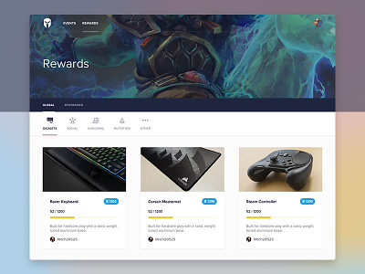eSports Rewards card crowdsource design esports game gaming kickstarter list rewards web webdesign website