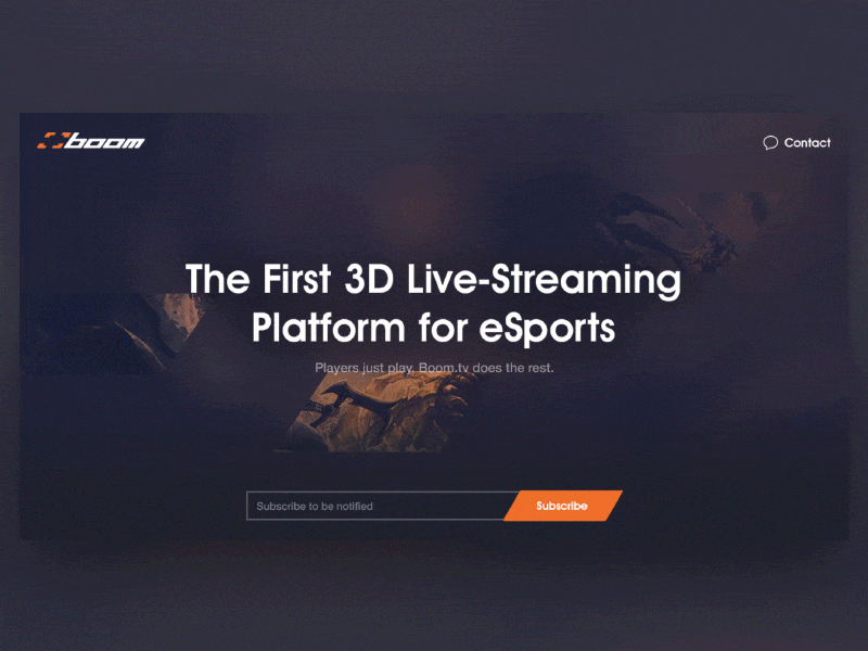 BOOM.TV 3d boom coming soon esport esports gaming landing streaming subscribe ui ux vr