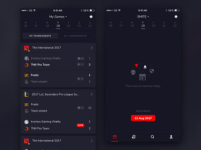 eSports Scoreboard App app csgo dota esports ios league of legends lol mobile pubg team ui