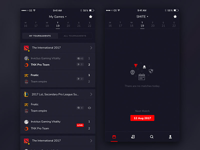 eSports Scoreboard App app csgo dota esports ios league of legends lol mobile pubg team ui