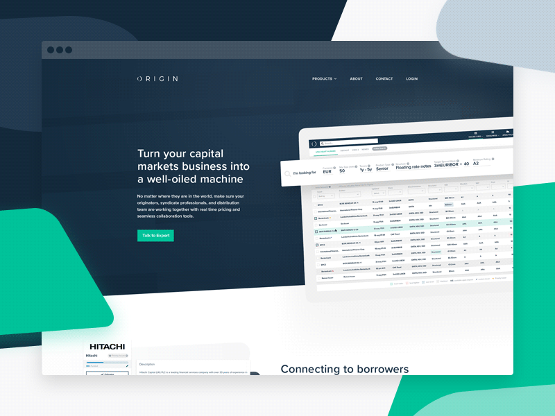 Origin Fintech Landing Page design finance finance landing fintech landing landing page london startup platform ui website