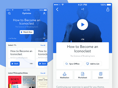 Optimize.me App Design app clean design education grid ios learn list mobile modern motivation video